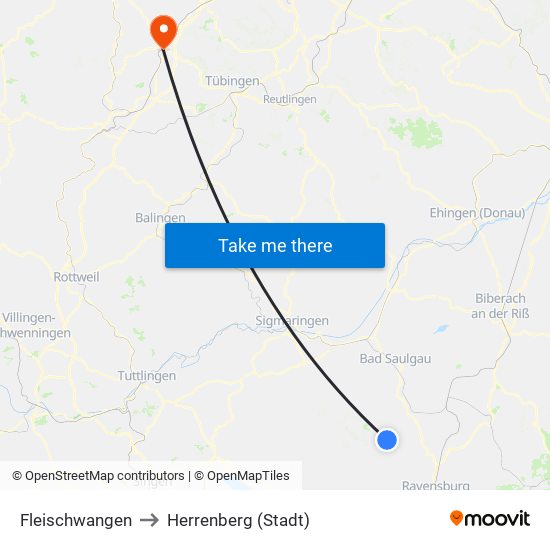 Fleischwangen to Herrenberg (Stadt) map