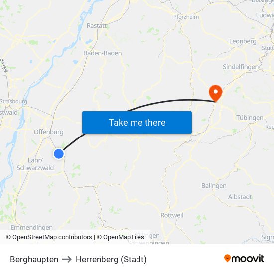 Berghaupten to Herrenberg (Stadt) map