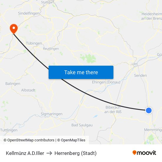 Kellmünz A.D.Iller to Herrenberg (Stadt) map