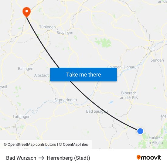 Bad Wurzach to Herrenberg (Stadt) map