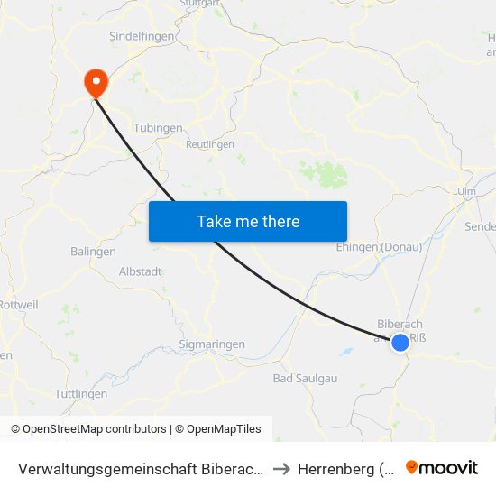 Verwaltungsgemeinschaft Biberach An Der Riß to Herrenberg (Stadt) map