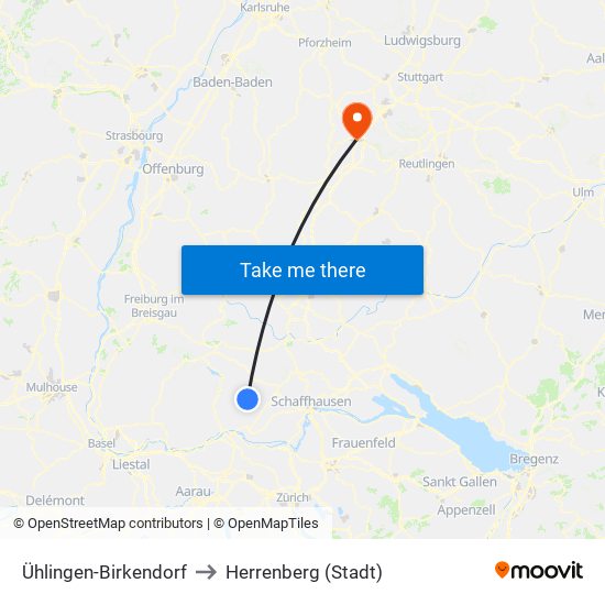 Ühlingen-Birkendorf to Herrenberg (Stadt) map