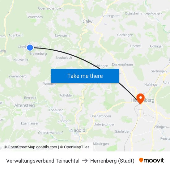 Verwaltungsverband Teinachtal to Herrenberg (Stadt) map