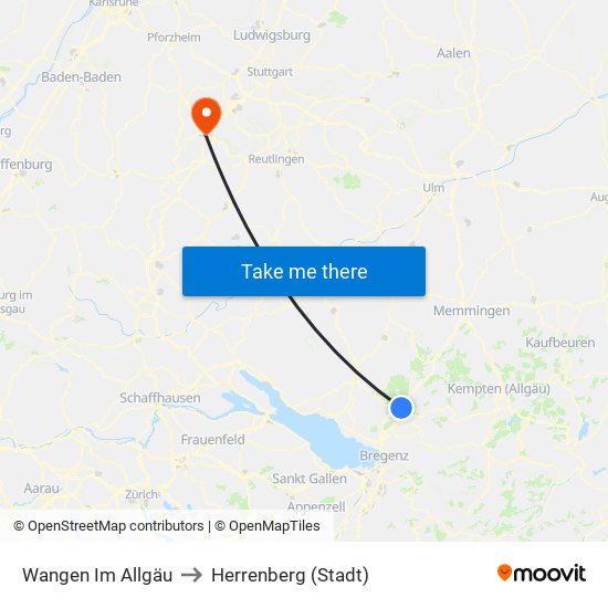 Wangen Im Allgäu to Herrenberg (Stadt) map