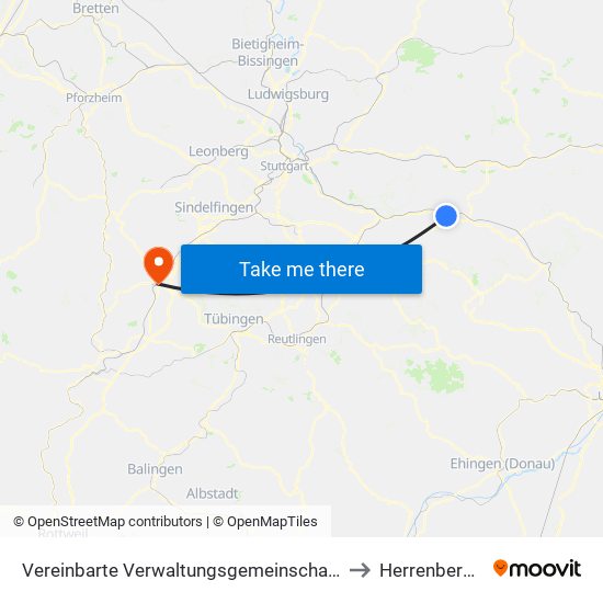 Vereinbarte Verwaltungsgemeinschaft Der Stadt Uhingen to Herrenberg (Stadt) map