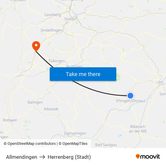 Allmendingen to Herrenberg (Stadt) map