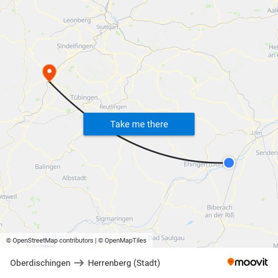 Oberdischingen to Herrenberg (Stadt) map