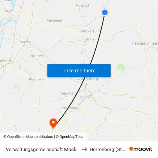 Verwaltungsgemeinschaft Möckmühl to Herrenberg (Stadt) map