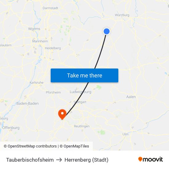 Tauberbischofsheim to Herrenberg (Stadt) map