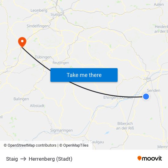 Staig to Herrenberg (Stadt) map