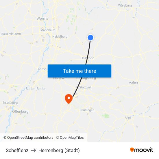 Schefflenz to Herrenberg (Stadt) map