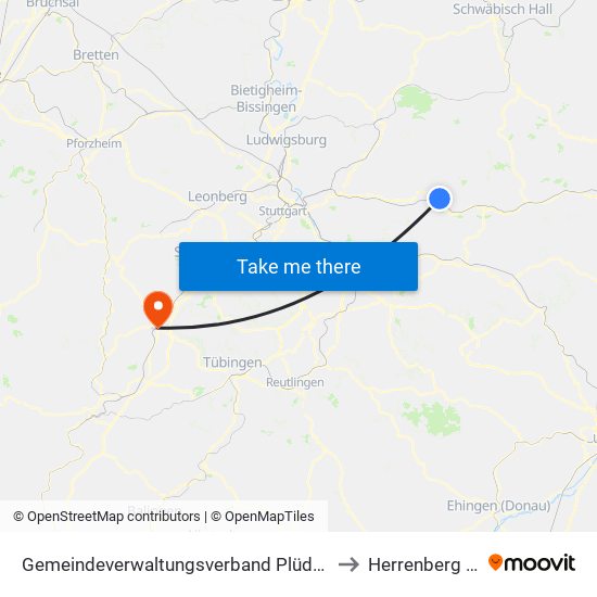 Gemeindeverwaltungsverband Plüderhausen-Urbach to Herrenberg (Stadt) map