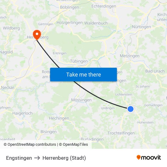 Engstingen to Herrenberg (Stadt) map