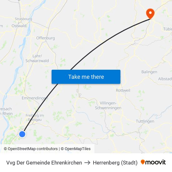 Vvg Der Gemeinde Ehrenkirchen to Herrenberg (Stadt) map