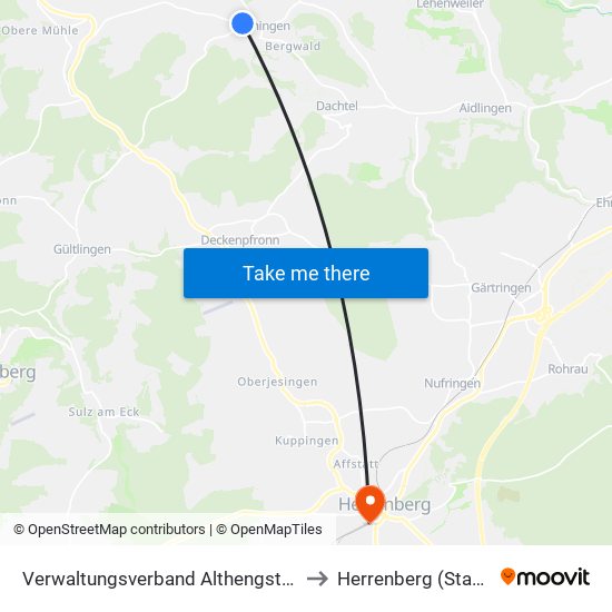 Verwaltungsverband Althengstett to Herrenberg (Stadt) map