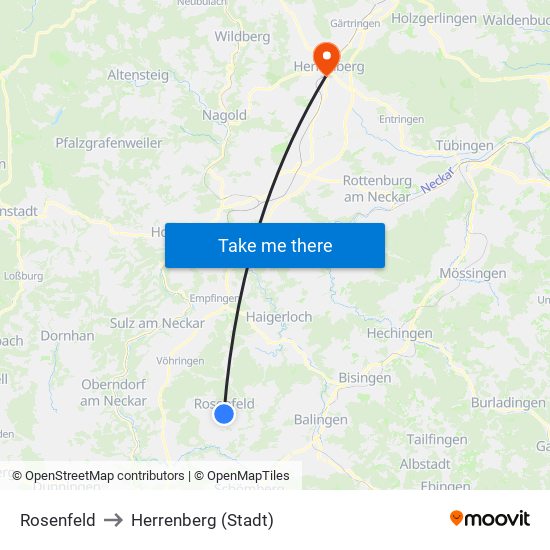 Rosenfeld to Herrenberg (Stadt) map