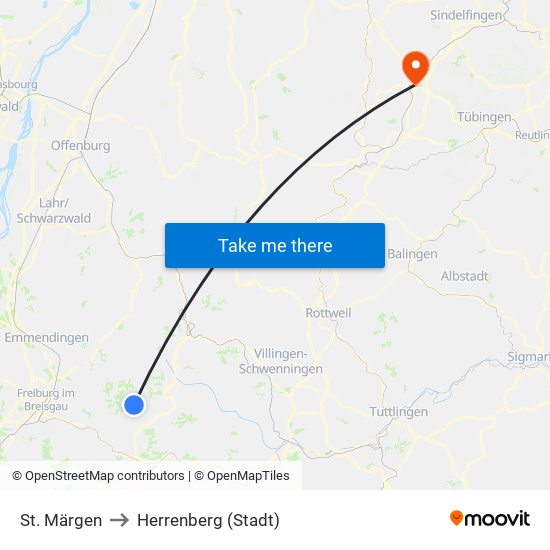 St. Märgen to Herrenberg (Stadt) map