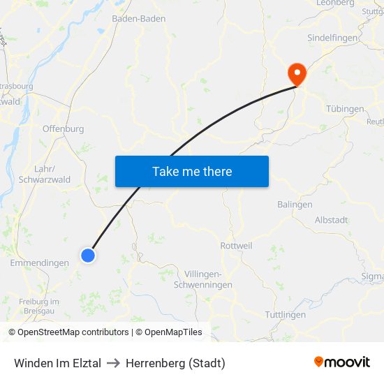 Winden Im Elztal to Herrenberg (Stadt) map