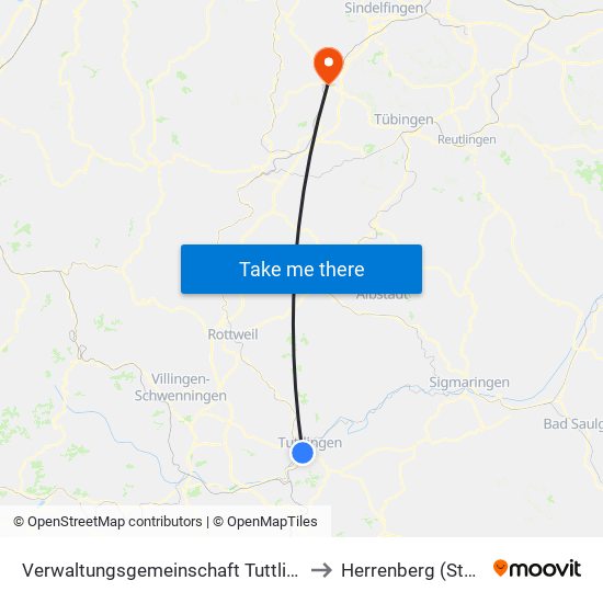 Verwaltungsgemeinschaft Tuttlingen to Herrenberg (Stadt) map