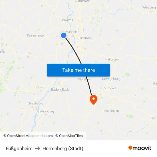 Fußgönheim to Herrenberg (Stadt) map