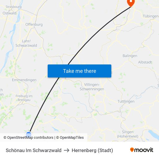 Schönau Im Schwarzwald to Herrenberg (Stadt) map