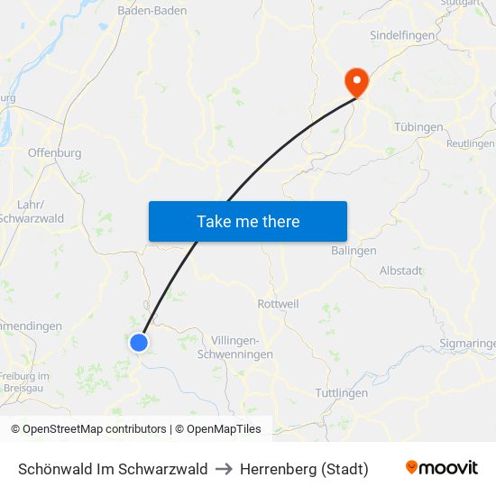 Schönwald Im Schwarzwald to Herrenberg (Stadt) map