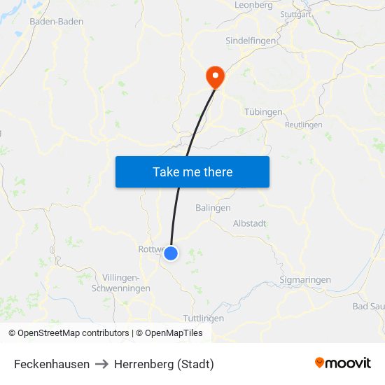 Feckenhausen to Herrenberg (Stadt) map