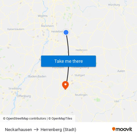 Neckarhausen to Herrenberg (Stadt) map