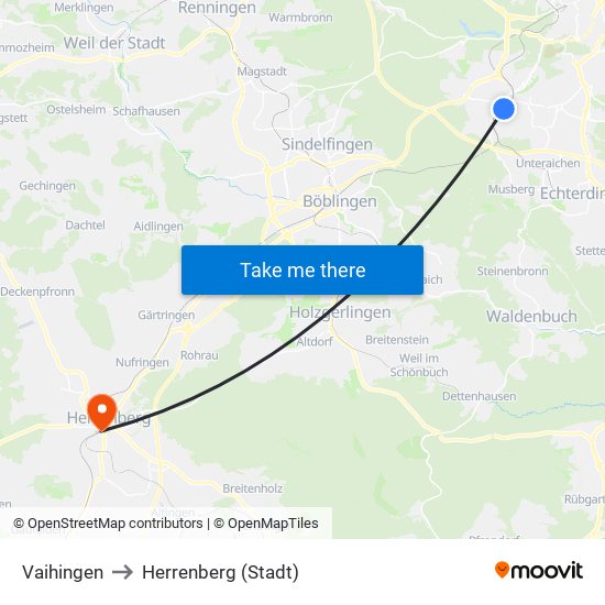 Vaihingen to Herrenberg (Stadt) map