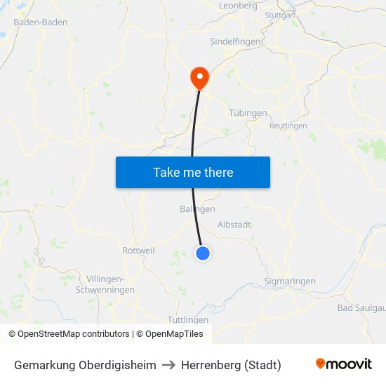 Gemarkung Oberdigisheim to Herrenberg (Stadt) map