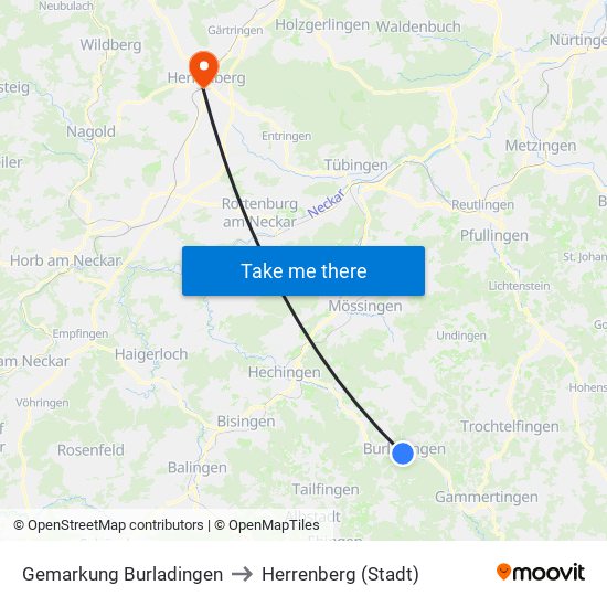 Gemarkung Burladingen to Herrenberg (Stadt) map