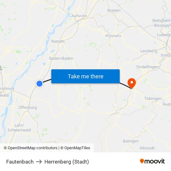 Fautenbach to Herrenberg (Stadt) map