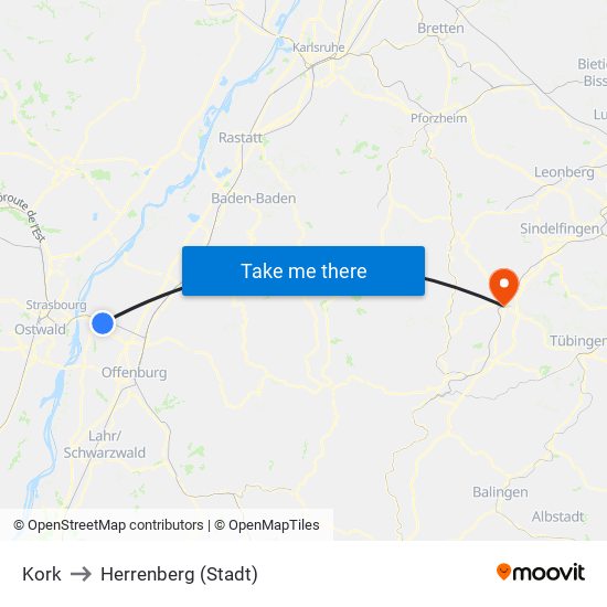 Kork to Herrenberg (Stadt) map