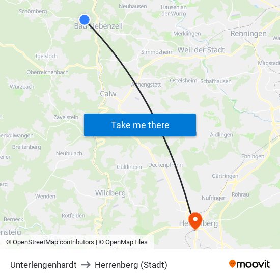 Unterlengenhardt to Herrenberg (Stadt) map