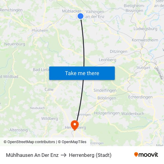 Mühlhausen An Der Enz to Herrenberg (Stadt) map