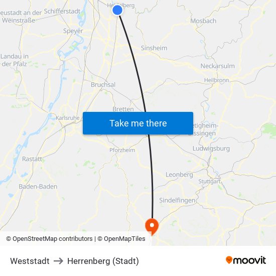 Weststadt to Herrenberg (Stadt) map