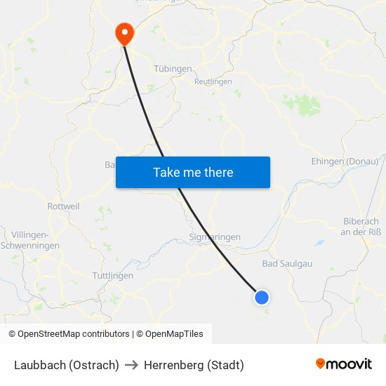 Laubbach (Ostrach) to Herrenberg (Stadt) map