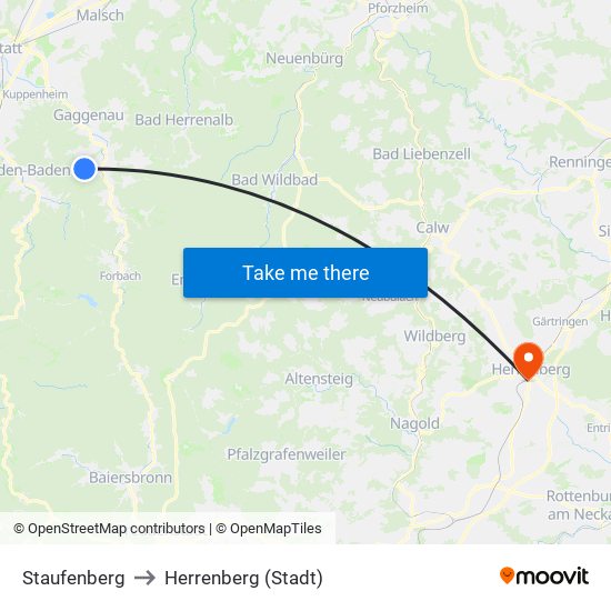 Staufenberg to Herrenberg (Stadt) map