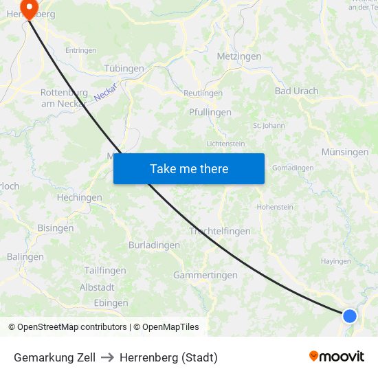 Gemarkung Zell to Herrenberg (Stadt) map