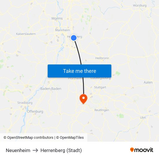 Neuenheim to Herrenberg (Stadt) map