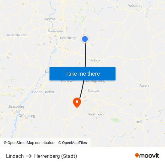 Lindach to Herrenberg (Stadt) map