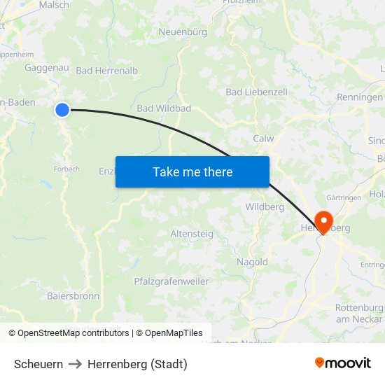 Scheuern to Herrenberg (Stadt) map