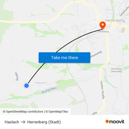 Haslach to Herrenberg (Stadt) map