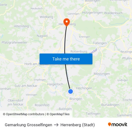 Gemarkung Grosselfingen to Herrenberg (Stadt) map