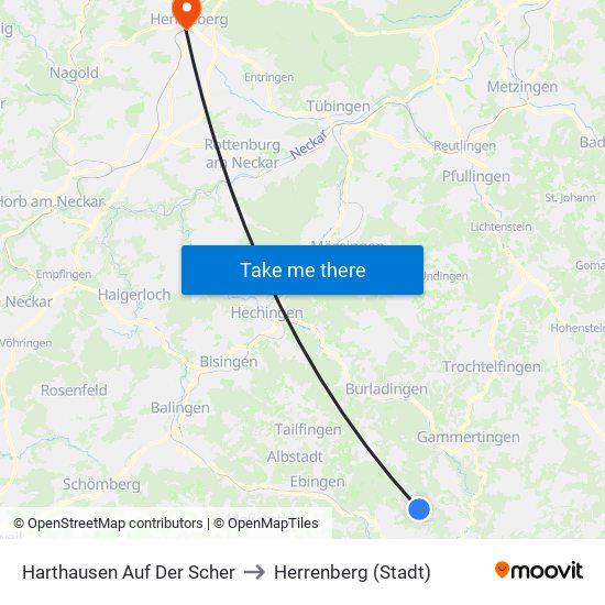 Harthausen Auf Der Scher to Herrenberg (Stadt) map