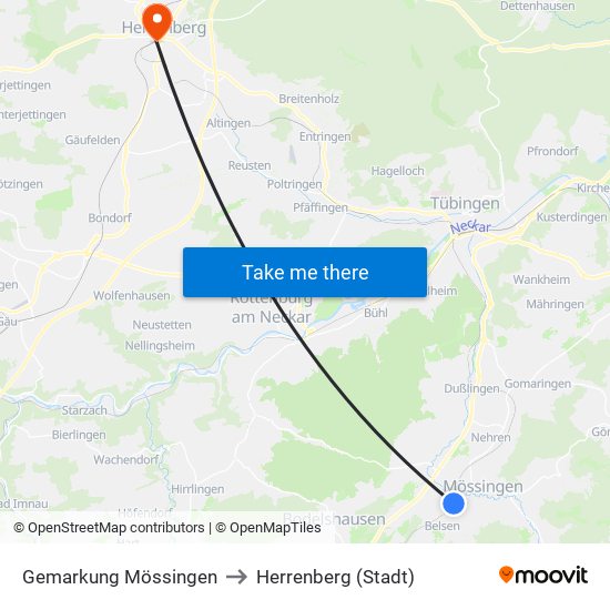 Gemarkung Mössingen to Herrenberg (Stadt) map