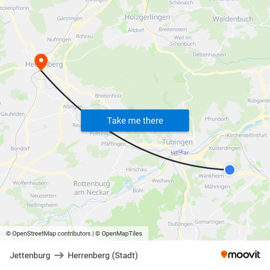 Jettenburg to Herrenberg (Stadt) map