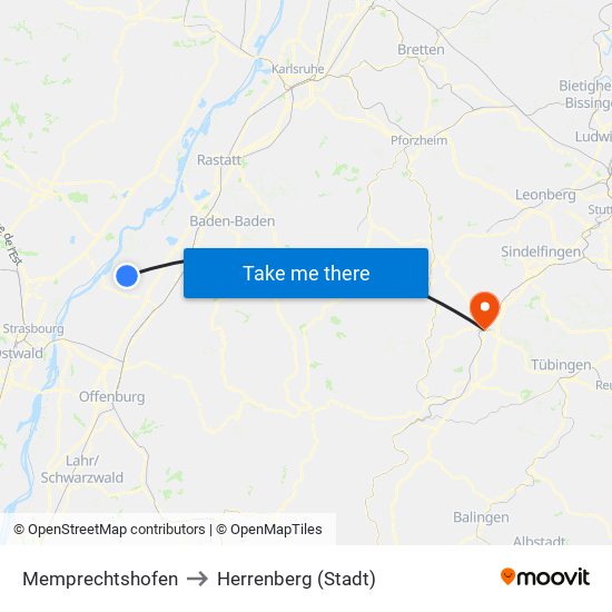 Memprechtshofen to Herrenberg (Stadt) map