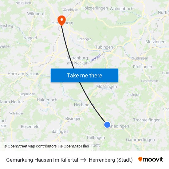 Gemarkung Hausen Im Killertal to Herrenberg (Stadt) map