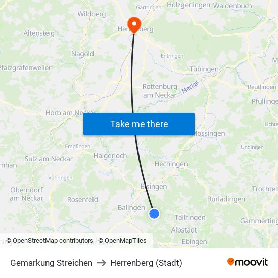 Gemarkung Streichen to Herrenberg (Stadt) map